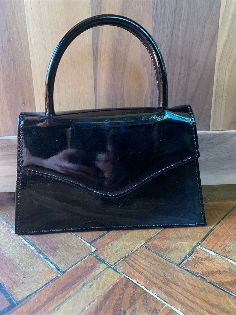 Classic Black Patent Vinyl Shine Black Formal Handbag Prom Wedding Grad Luxury